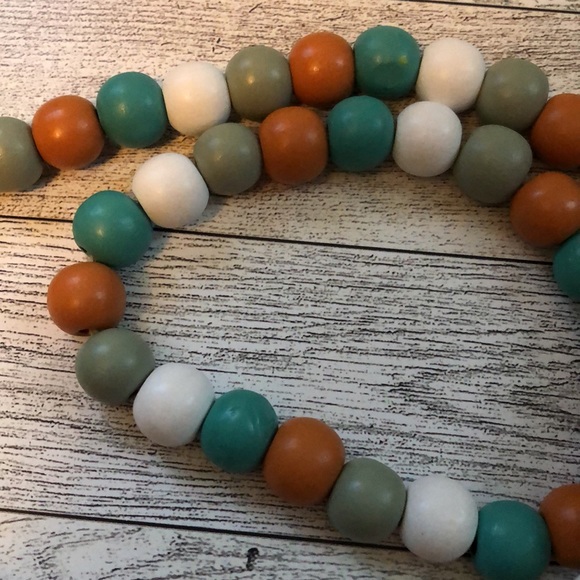 “Pumpkin Spice” Fall Wood Bead Jute Tassel Garland Mantle Tiered Tray Decoration - Picture 5 of 11